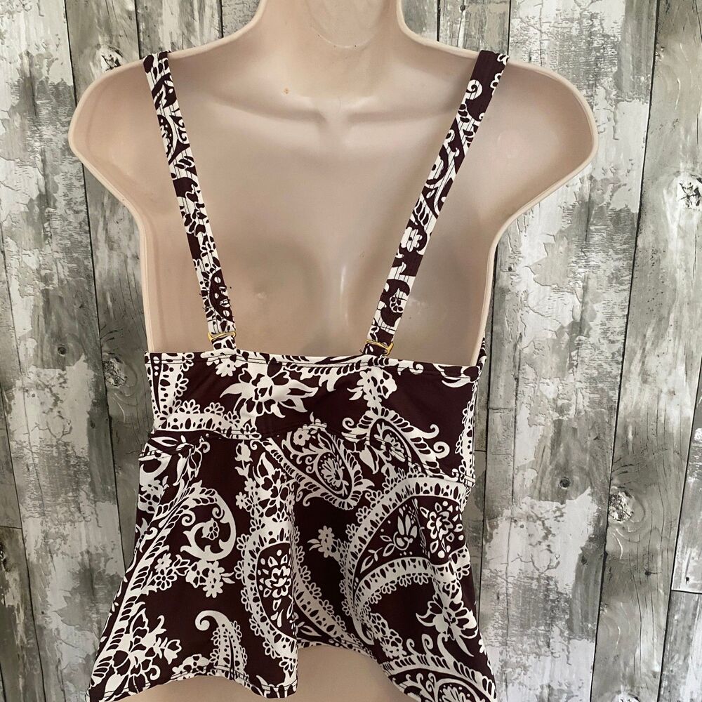 Kim Roger brown paisley print tankini top with blue trim L - Picture 6 of 7